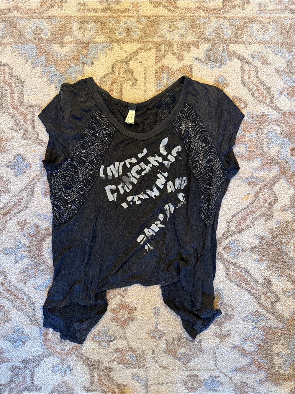 Free People Beaded Graphic Short Sleeve Women's Top S